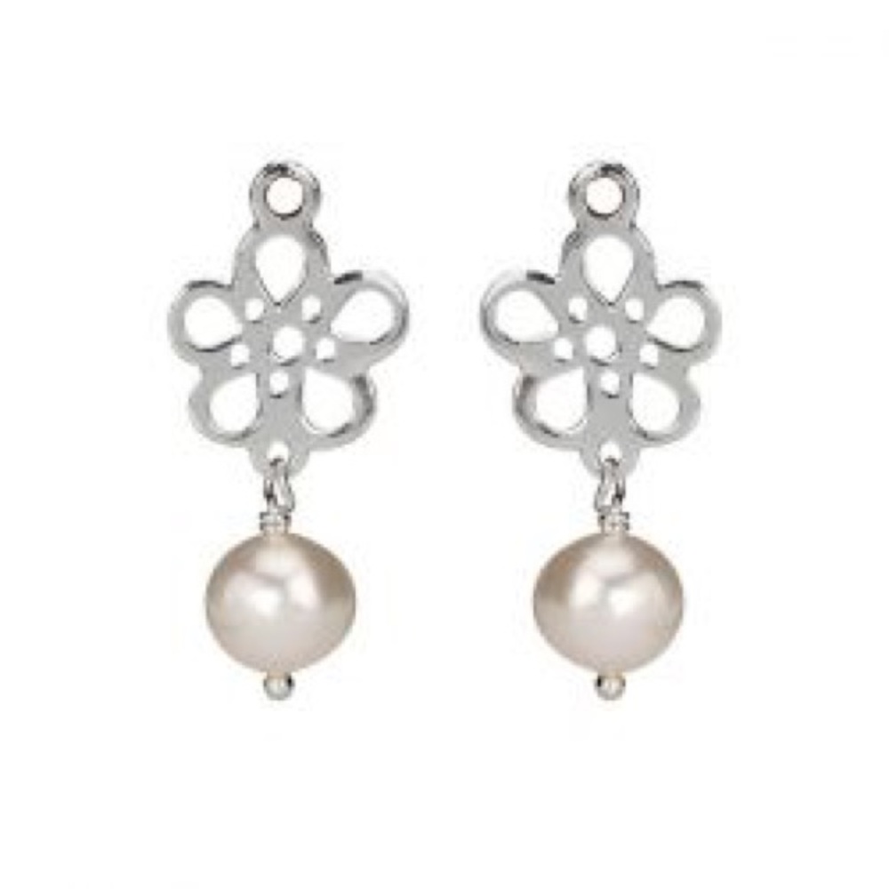 Pandora Retired Compose Collection Flower White Pearl Silver earring charm
